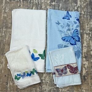Vintage 2 Butterfly Bath Towels 2 Butterfly Hand Towels - 4 towels total